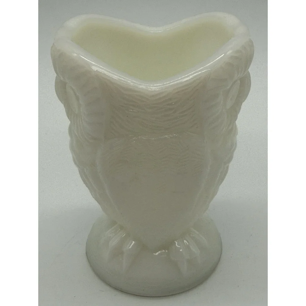 Vintage Challinor Taylor White Milk Glass Owl Egg Cup/Toothpick 3.5 Inches Tall